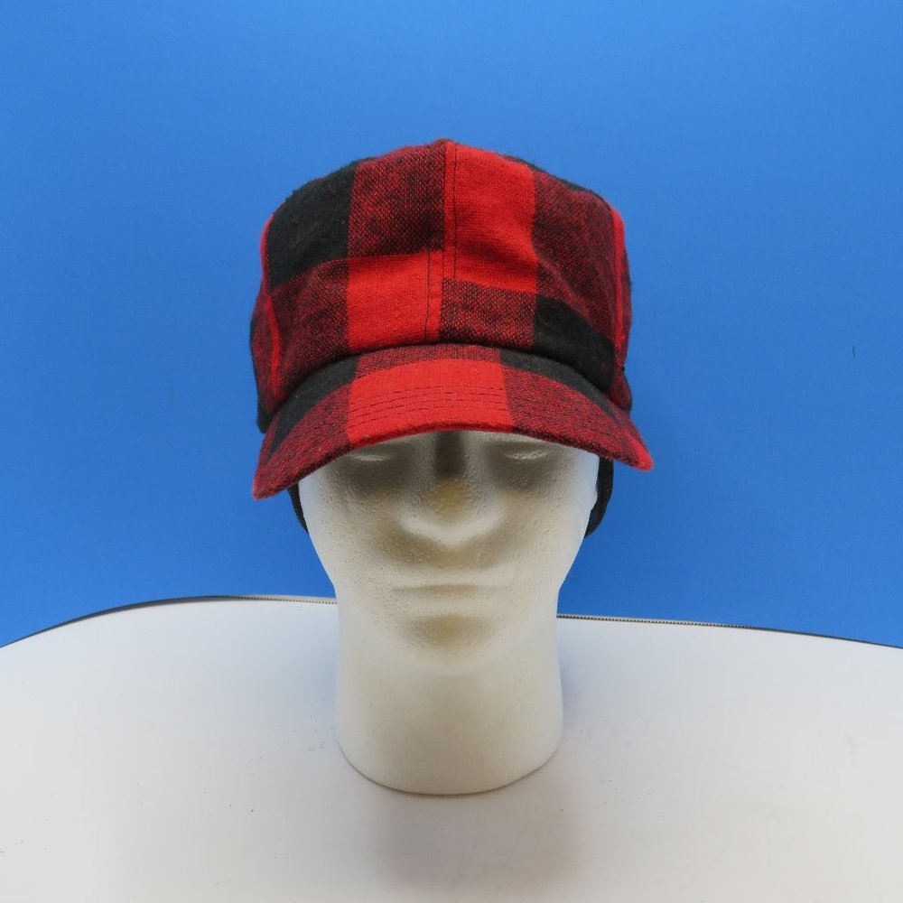 VTG Wool Broner Red/Black Buffalo Plaid Checker Hunting Hat/Cap.